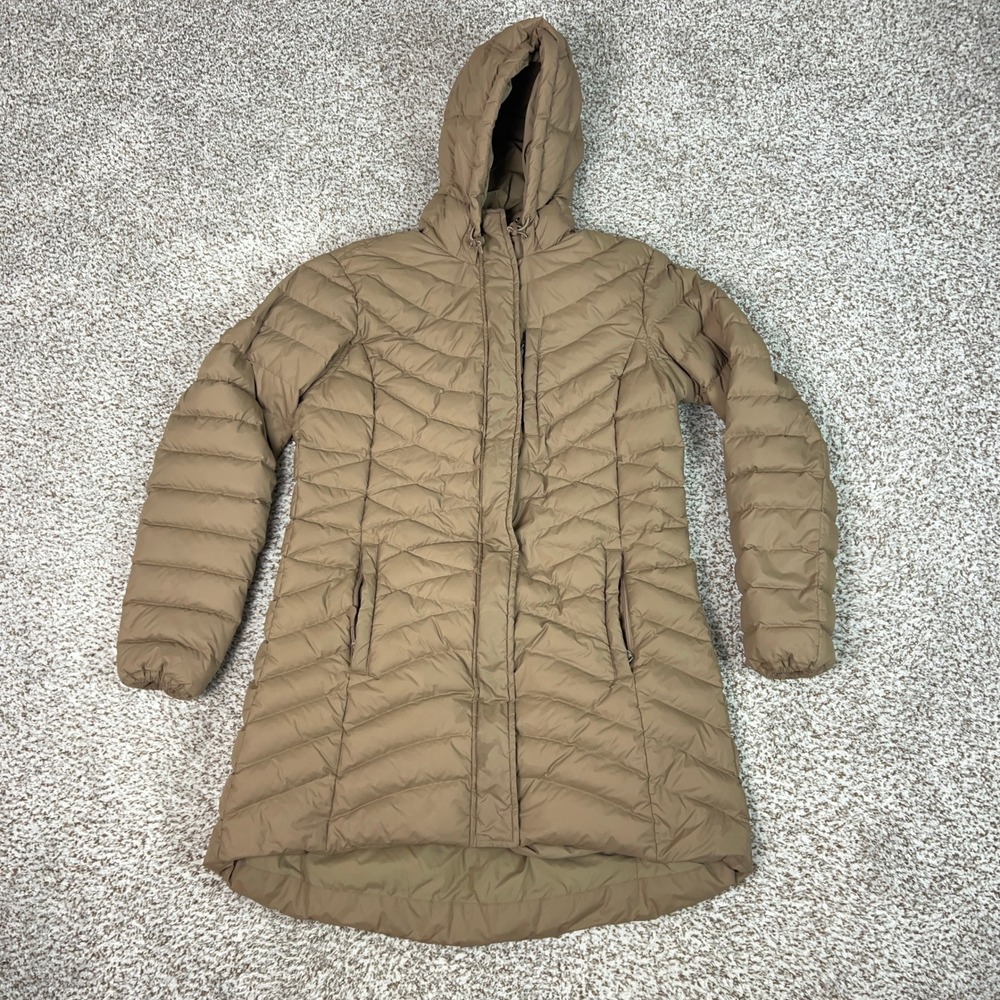 Duluth Trading Jacket Women Large Brown Winter Long Quilted Hooded Puffer Coat